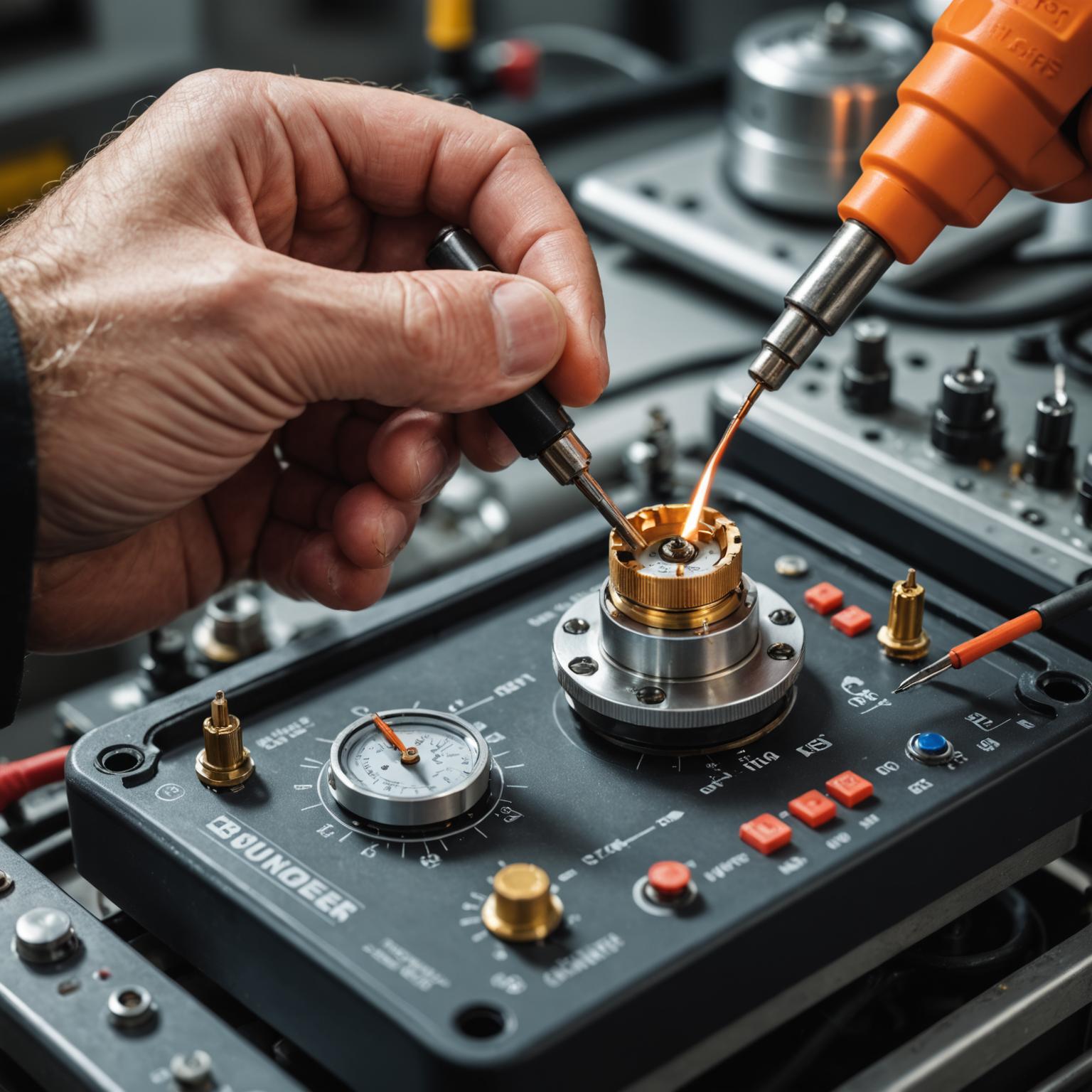 FlameGuard technician fitting a new thermocouple sensor to a gas stove burner